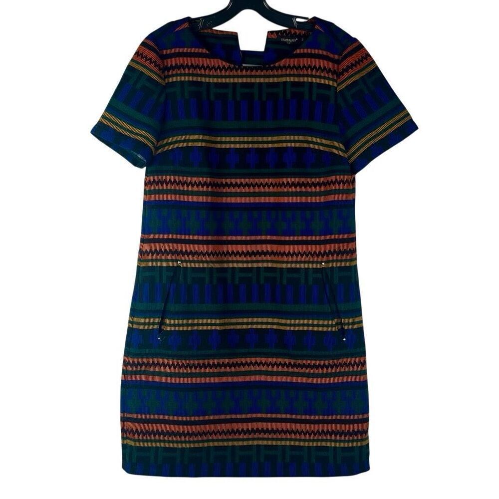 Color Block Colorful Geometric Short Sleeve Mini Dress Medium